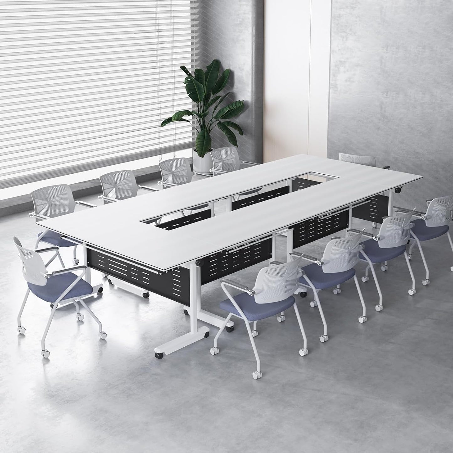 2Pack Conference Room Table, Folding Conference Table for Office Classroom, Mobile Training Tables with Casters Silent Wheels, Large Rectangular Convertible Modular Seminar Tables (L63in)