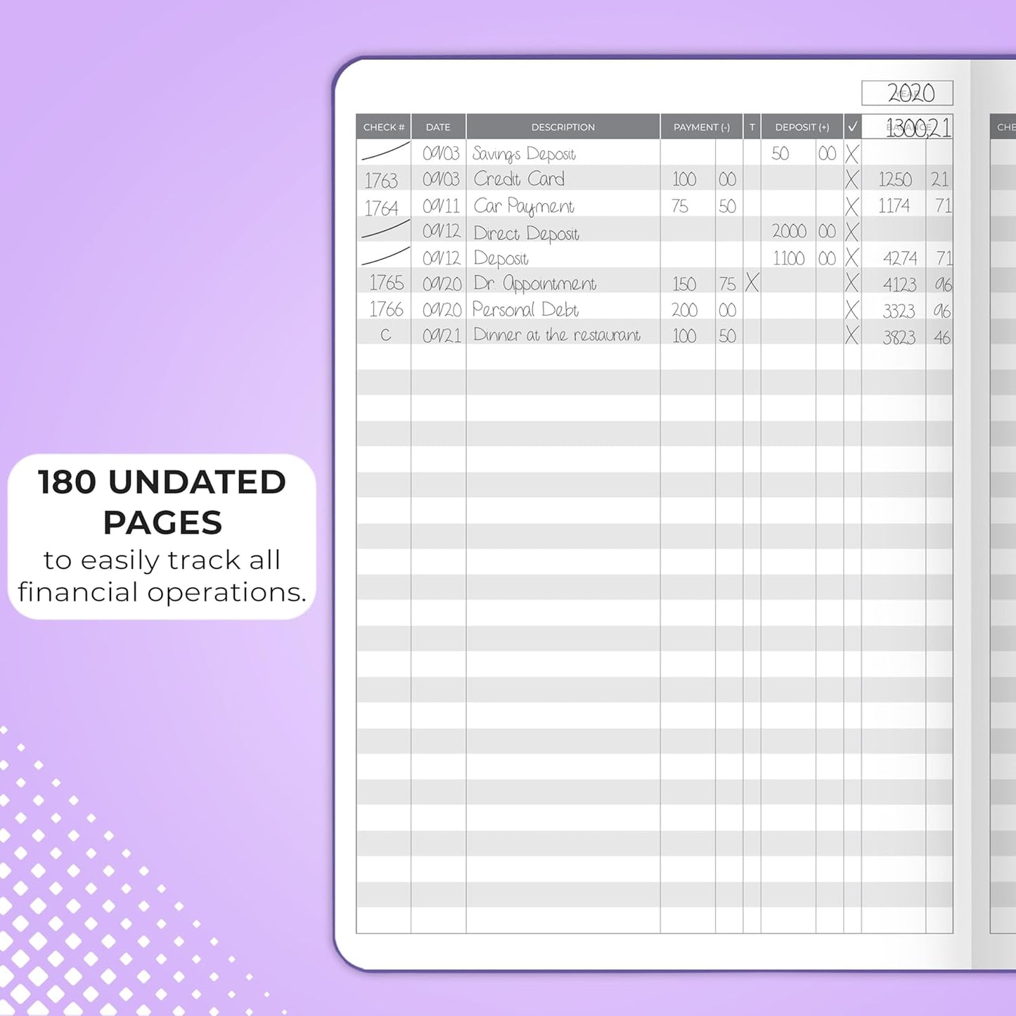 Clever Fox Check Register Book - Deluxe Transaction Register, Accounting Ledger Book, Checkbook Register & Checking Account Register Book for Personal and Work Use, Large Size, 7x10” - Purple