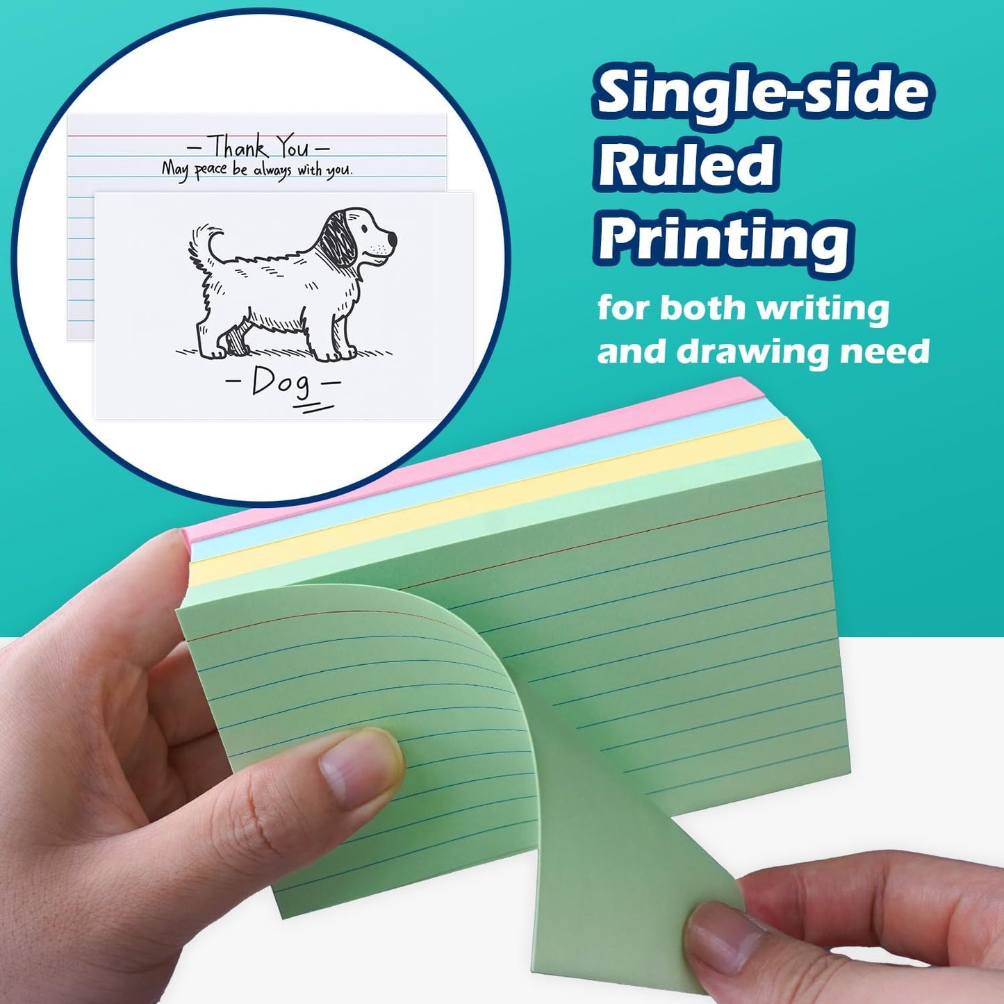 Yellow Lined Index Cards 3x5 Ruled Note Cards 100 Count, 180 gsm Heavy Weight