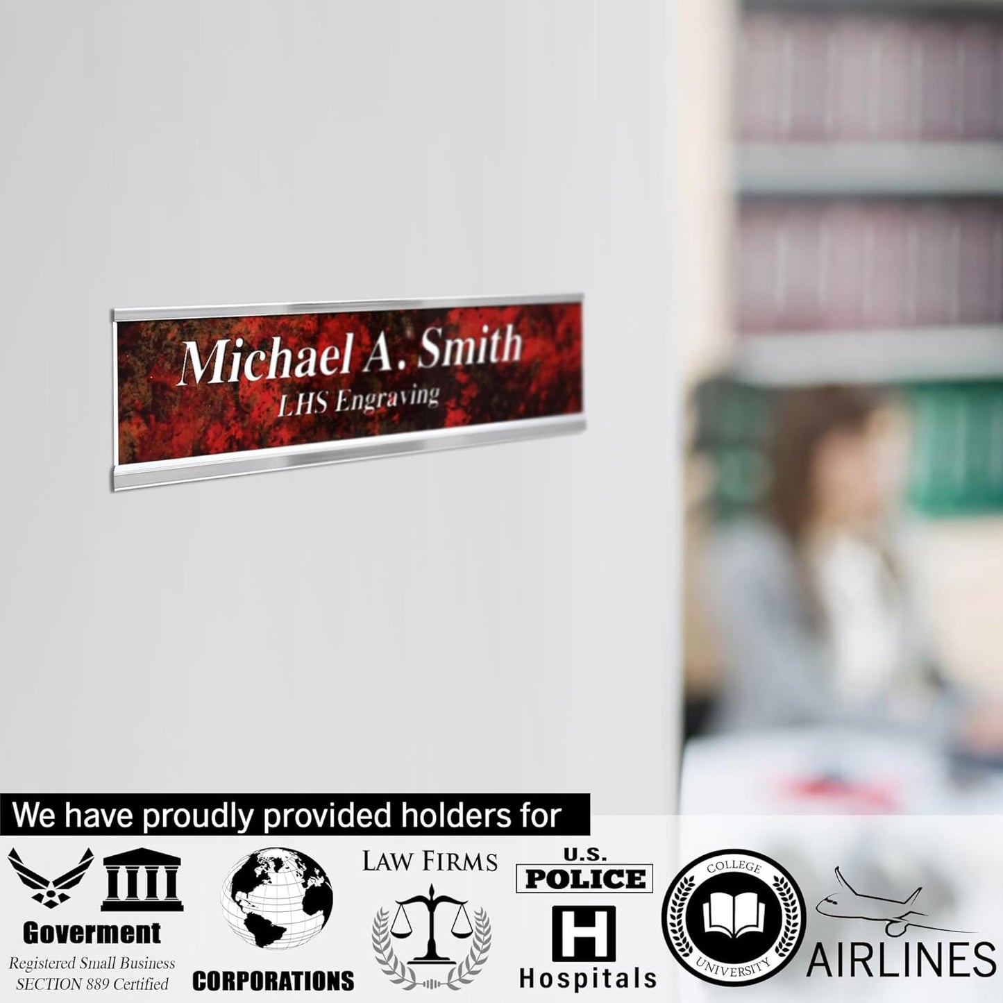 Engraved Door Signs for Office Personalized Mojave Plastic Door Plaque White Letters - Made in USA 2x4 N8