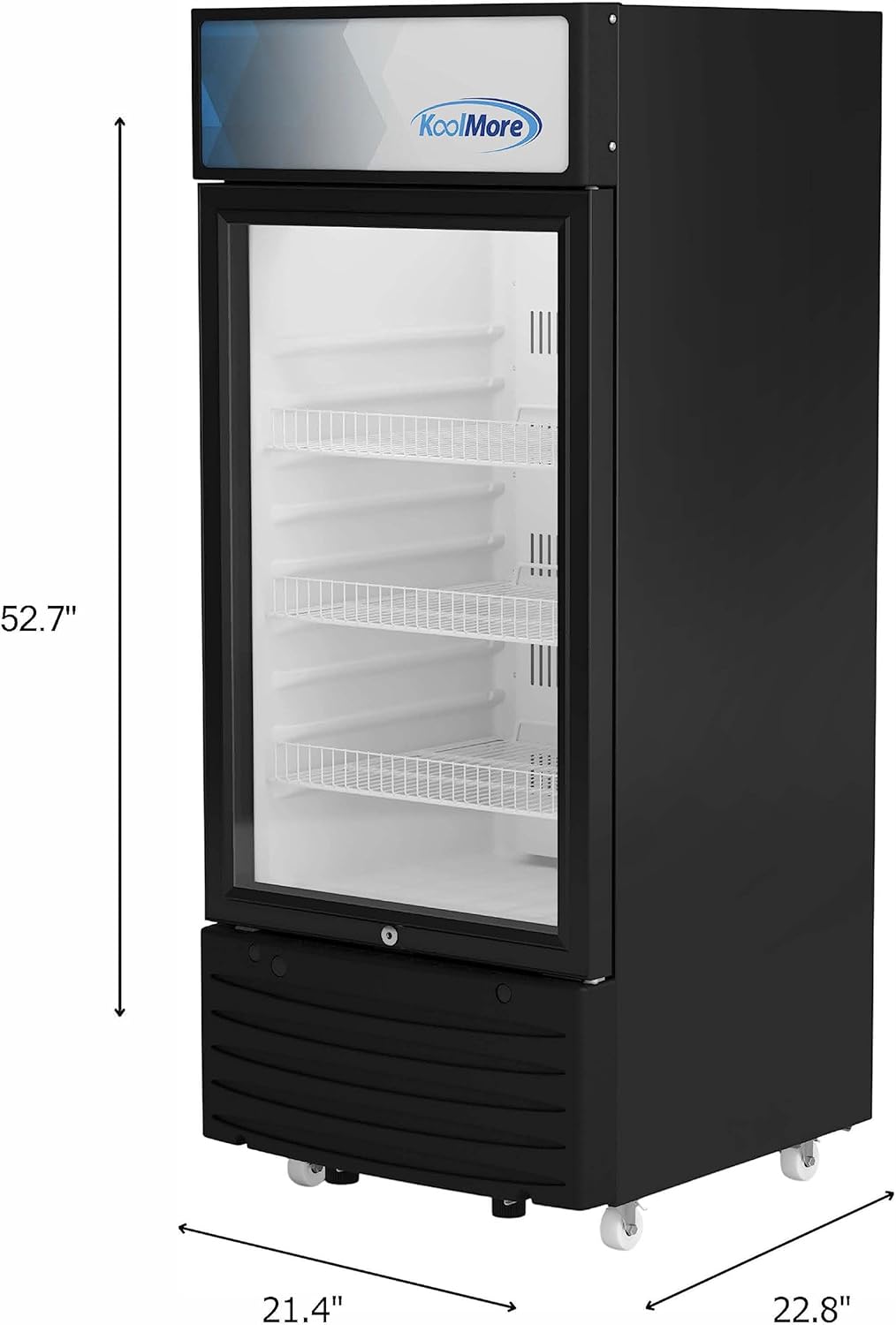KoolMore KM-MDR-1D-6C 6 Cu. Ft. Commercial One Glass Door Display Upright Beverage Refrigerator Cooler Merchandiser-22.8 in. x 21.4 in. x 52.7 in. [Black]