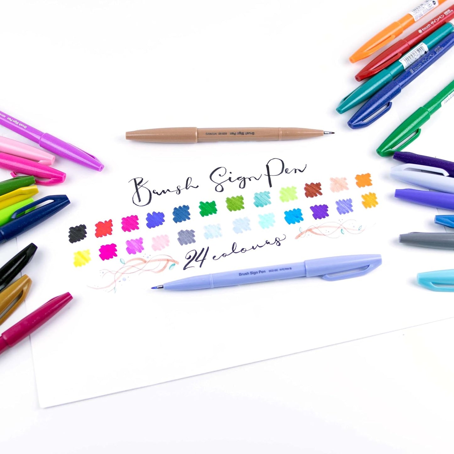 Pentel SES15CPC12 Sign Pen Brush Flexible Point Marker, Assorted, 12/Pack