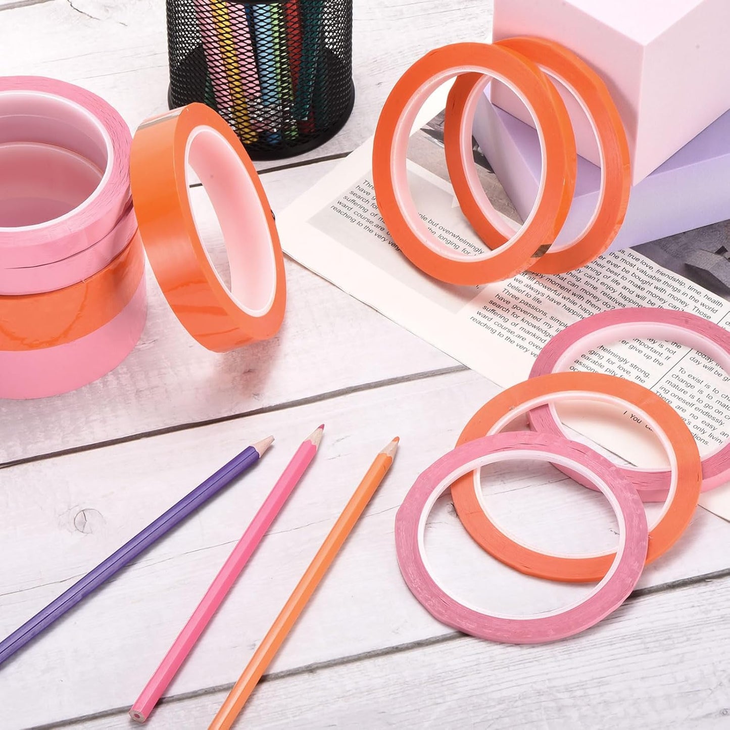 MECCANIXITY 10 Rolls Whiteboard Tape Graphic Chart Tape 3mm 54.7 Yard Art Tape Thin Self-Adhesive Pinstripe Tape Masking Tape for Gift Wrapping Craft Supplies, Pink