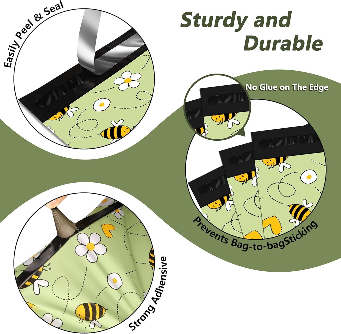 Poly Mailers 10x13 Inch 100 Pcs - Bee printed Shipping Bags, 2.4mil Thickness, Waterproof and Tear Resistant Mailing Envelopes, Self-Sealing Packaging Bags for Small Business