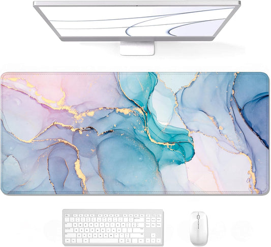 Auhoahsil Large Mouse Pad, XXL Gaming Mousepad, Desk Mat for Desktop, Thick Rubber, Big & Long Size, Stitched Edges, Full Desk Pad for Laptop & Computer, Extended 31.5 x 11.8 in, Blue Pink Marble
