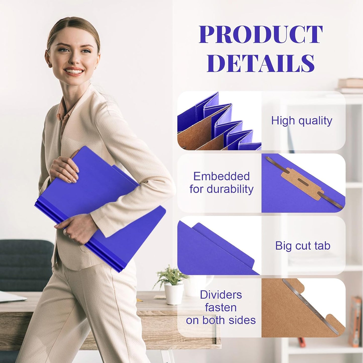 36 Pcs Classification Folders Letter Size, 3 Divider Pressboard File Folder with Fasteners, Expanding File Organizer Bulk for Teachers, Clergy, Office, Church, Christmas Donations (Purple)