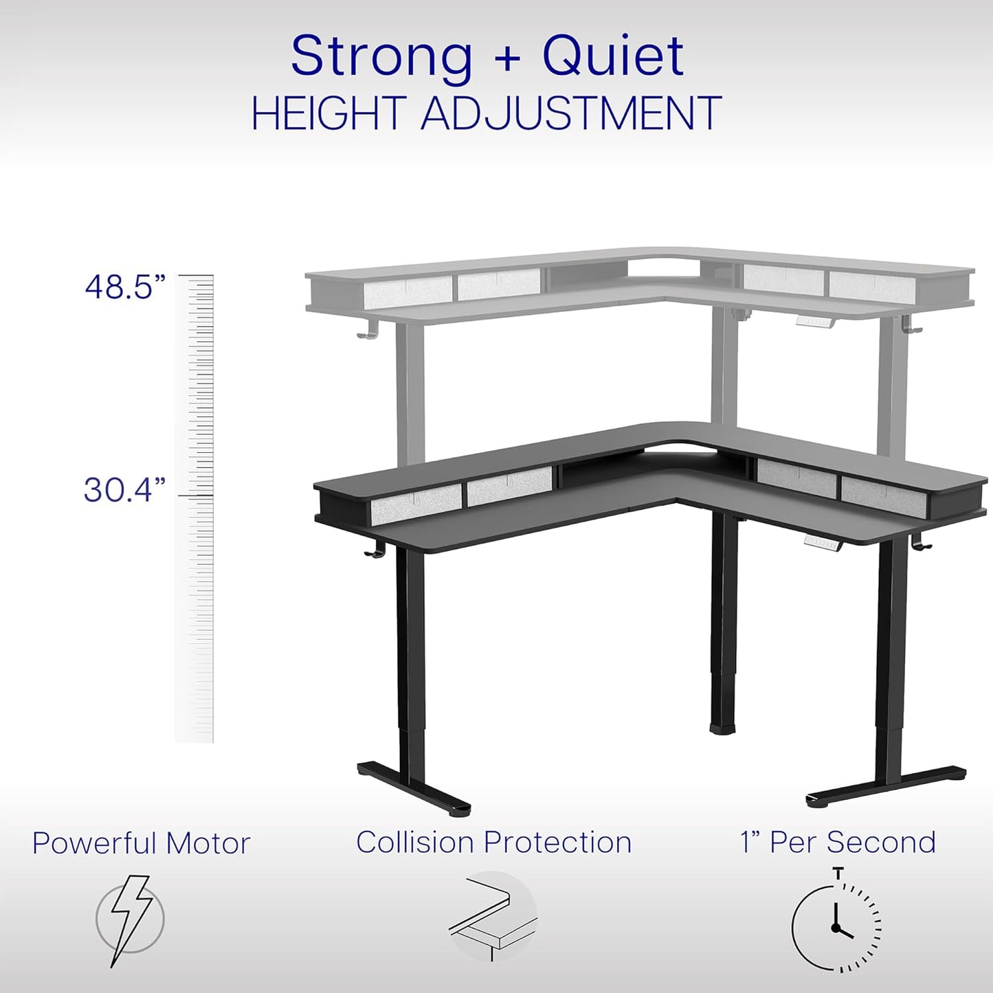 VIVO Electric 2-Tier Corner L-Shaped 63 x 55 inch Standing Desk, Height Adjustable, Memory Controller, Black Top Black Frame, Dark Gray Drawers, DESK-E3CVB