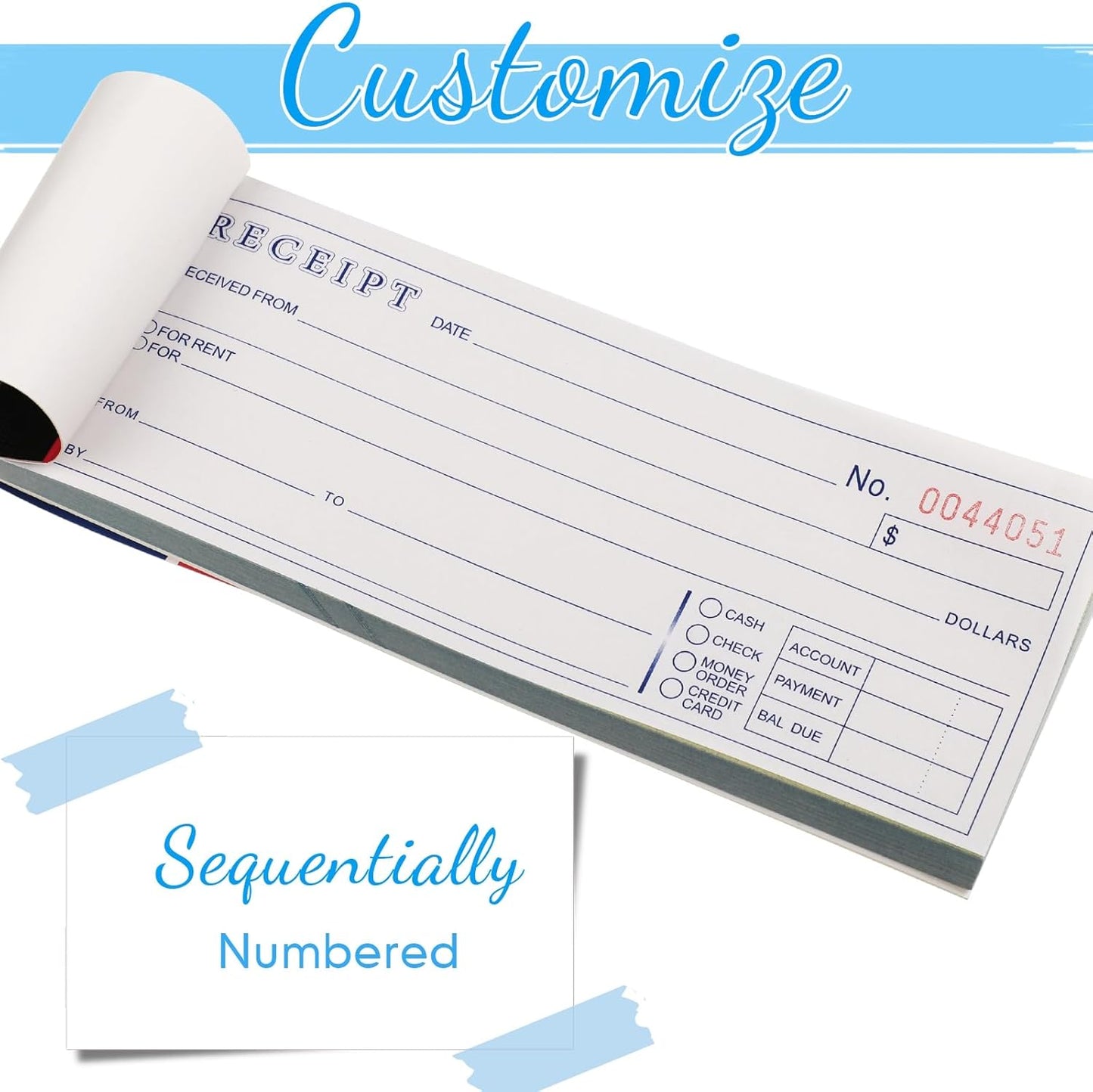 Crtiin 40 Pads Money and Rent Receipt Book 2.75 x 7.2 Inch Bound Cover 2 Part Carbonless Receipt Book with Carbonless Copies Receipt Log Book 50 Sets Per Book
