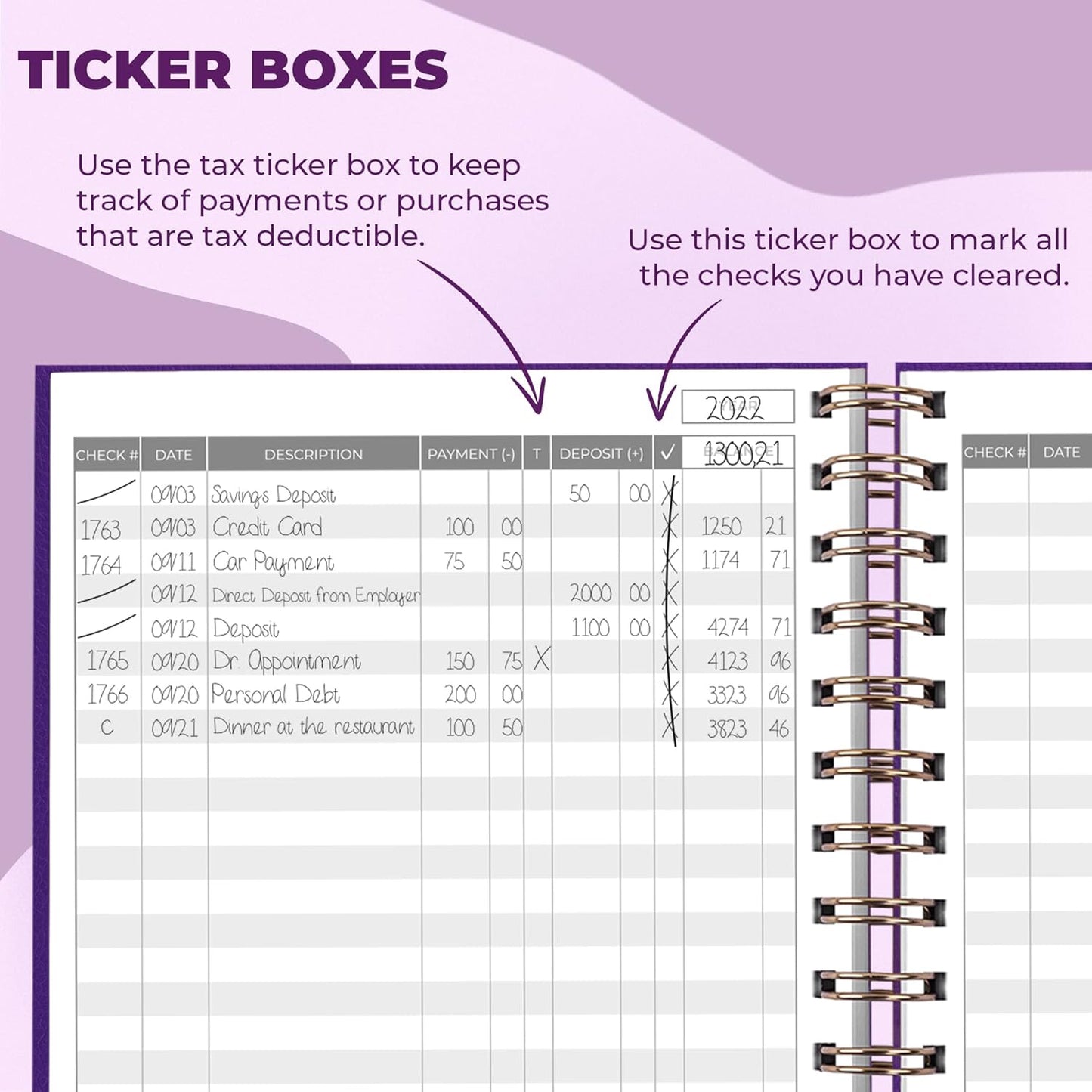 Clever Fox Check Register for Personal Checkbook – Checking Book Register – Checkbook Register – Accounting Ledger Book – 3968 Entry Lines, 6.1" x 8.3", Spiral Binding, Hardcover, Purple