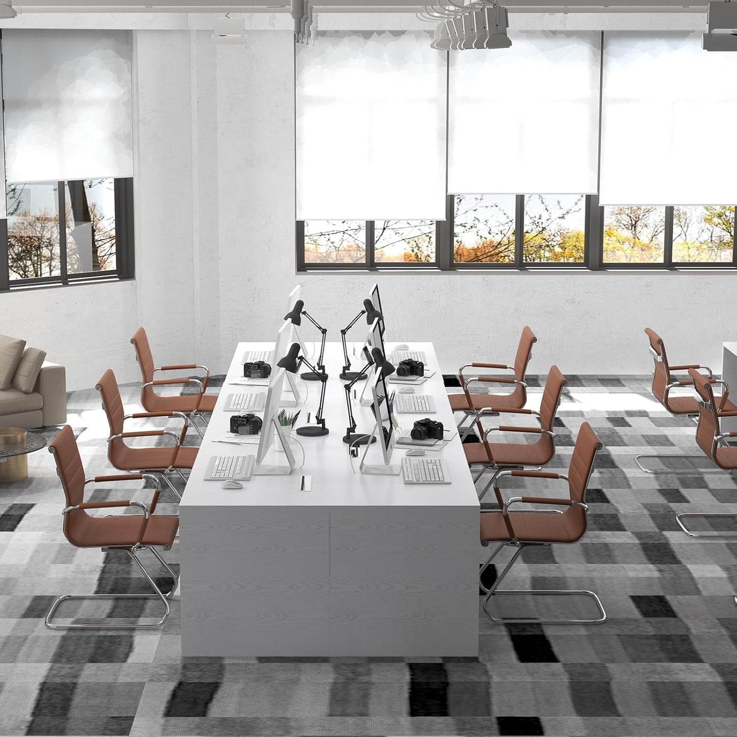 Office Desk Chair Set of 6,No Wheels PU Leather Computer Chairs Mid Back Guest Chairs with Seld Base for School/Reception/Conference/Waiting Room,Cafe