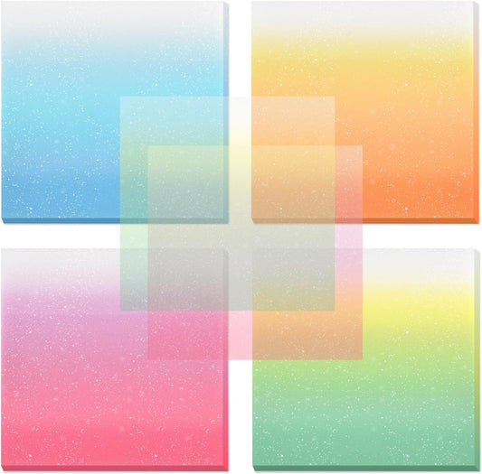 BAYTORY 200 Sheets Glitter Transparent Sticky Notes, 3 x 3 Clear Memo Pads, Translucent Self-Stick Note, See Through Self-Adhesive Note for Bible Accessories (Gradient Color)