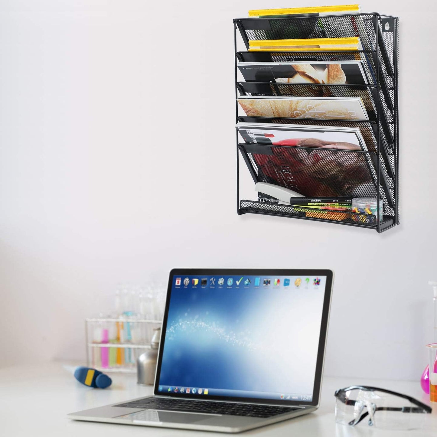 samstar Wall File Holder, 6-Tier Hanging Wall File Organizer Wall Mount Paper File Folder Mail Organizer for Office/School, 1 Pack