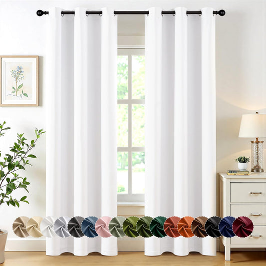 MIULEE Pure White Curtains for Bedroom Living Room 72 Inches Long 2 Panels, Thermal Insulated Room Darkening Drapes Grommet Top Noise Reducing Energy Saving Window Treatments W40 x L72 Inch