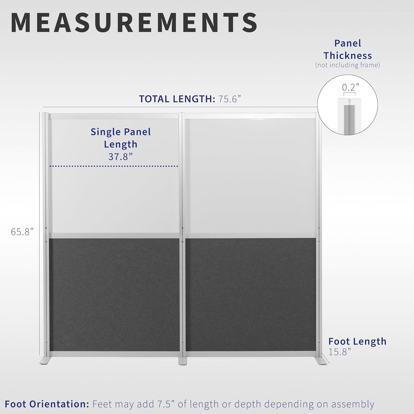 VIVO Modular Wall System, 2 PET and Whiteboard Panels, Professional Office Cubicle Dividers, Freestanding Privacy-Screen, 66 inches High, White and Dark Gray, PP-MWS63WB