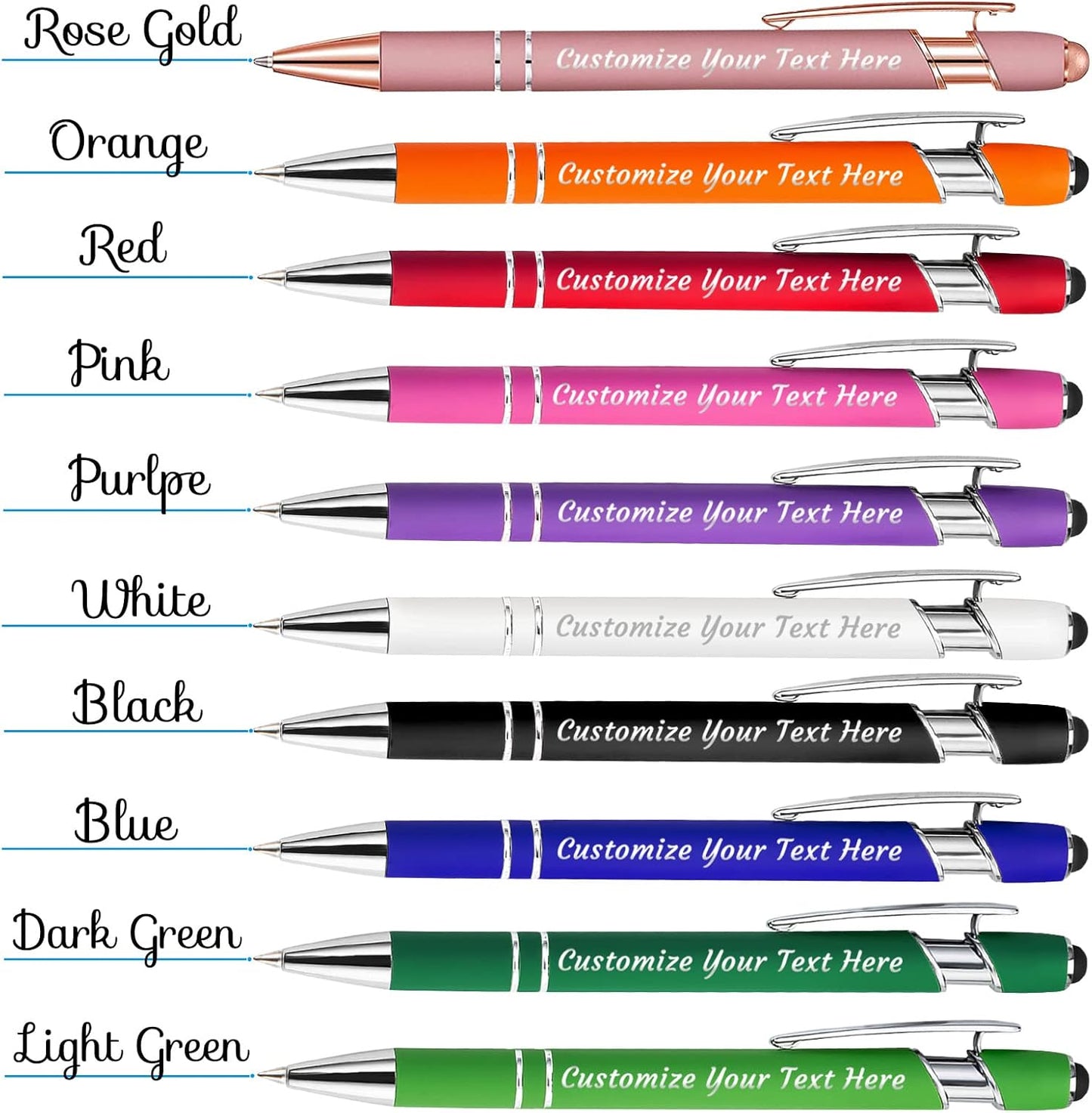 Personalized Pens Bulk 200 with Name Custom Engraving Ballpoint Pens with Stylus Tip Customized Smooth Writing Pens Personalized Gifts for Anniversary Birthday or Graduation(Pink,Black Ink)