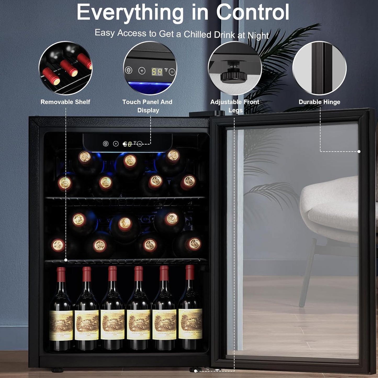 Antarctic Star Wine Cooler, Beverage Refrigerator,16 Bottle 68 Can Freestanding Wine Cellar Front Glass Door for Home and Bar, Digital Temp Control, Blue LED, 1.7 Cu.Ft.