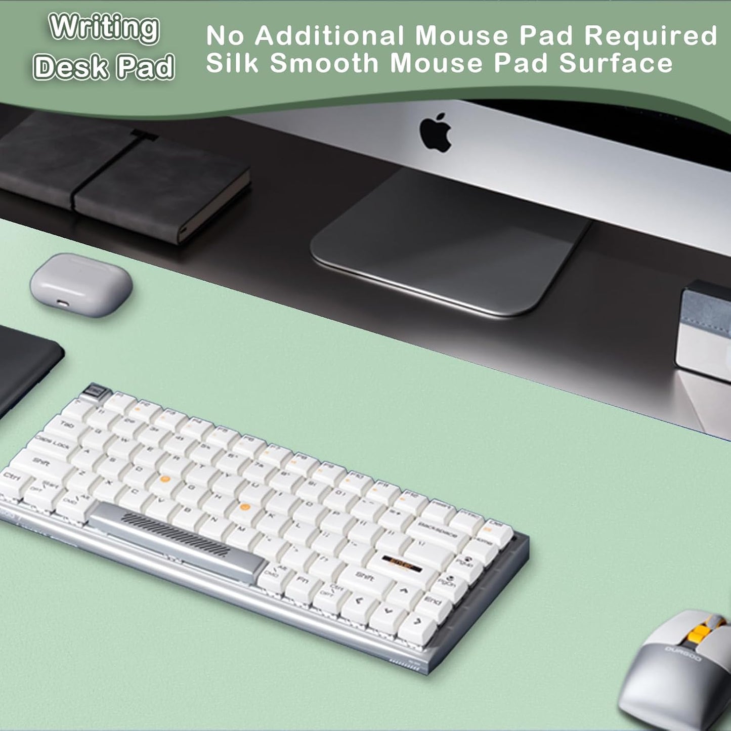 Boutilon Leather Desk Pad Protector,Non-Slip Mouse Pad,Laptop Desk Pad,Office Mouse Mat,Waterproof Leather Desk Blotter,Desk Writing Pad for Office and Home (L-Green,35"x 17")