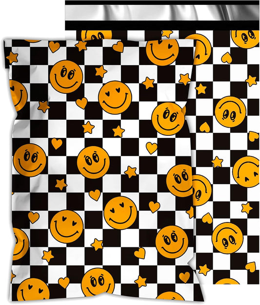 Poly Mailers 10x13 Inch 25 Pcs - Smiles Checkerboard Printed Shipping Bags, 2.4mil Thickness, Waterproof and Tear Resistant Mailing Envelopes, Self-Sealing Packaging Bags for Small Business