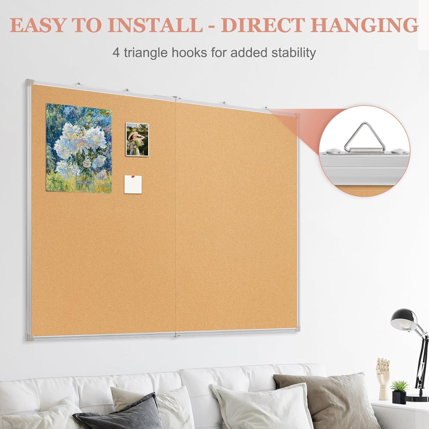 Double-Sided Large Cork Board, 60" x 36" Foldable Hanging Aluminum Framed Bulletin Board, Vision Board Pin Board Corkboards for Walls, Office, School Decor, 20 Pushpins