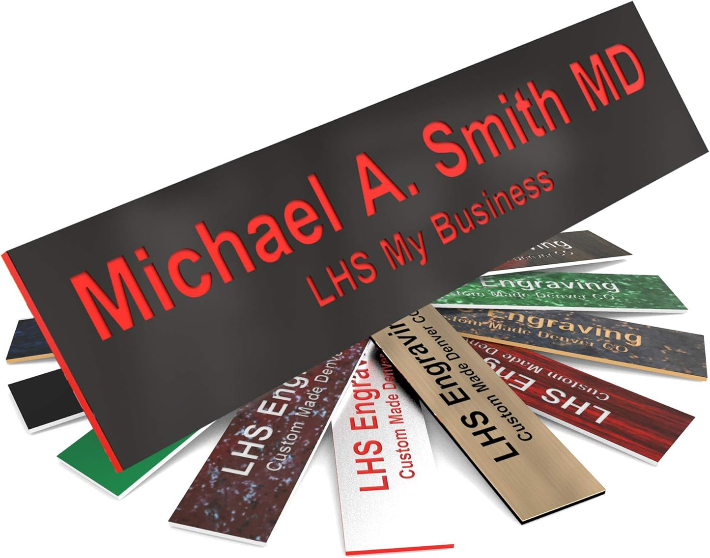 Engraved Name Plates for Door Sign Personalized Black Plastic Plaque with Red Letters - Made in USA 2x4 B19