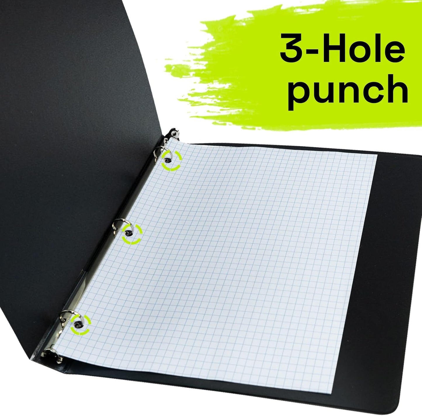 Spiral Notebook for School 3 Pack, 1 Subject, 4x4 Graph Ruled Paper, 100 Sheets, 9" x 11", 1 Divider with Pocket, 3 Hole Punched, Plastic Cover, 1/4" Grid Graphing Note Book Bulk, Black