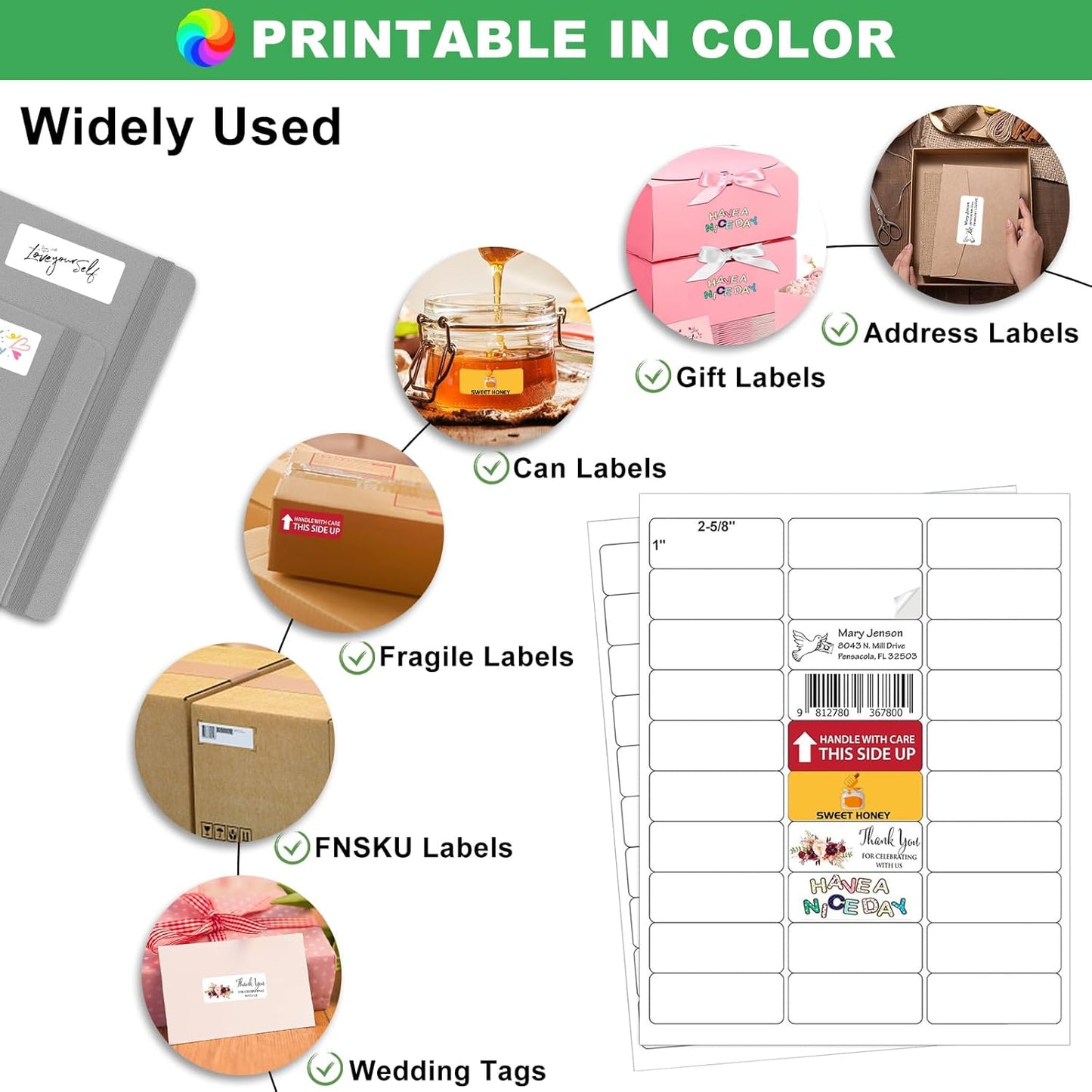 Address Labels 1" x 2-5/8", 15000 Printable Labels for Mailing, Envelopes, Laser/Inkjet Printer, 8.5"×11" White Label Stikcers Paper 30 Up Blank Label Per Sheet,(500 Sheets)