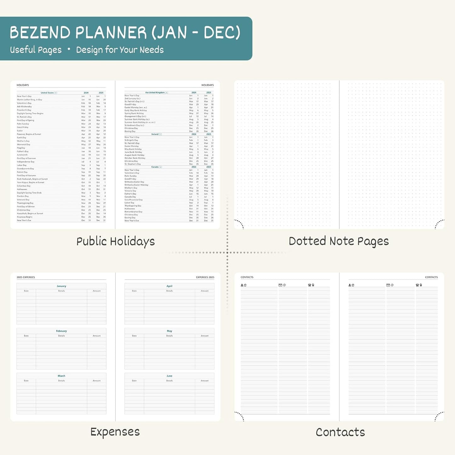 BEZEND 2026 Planner Weekly and Monthly (8.5" x 11") Daily Calendar with Half-Hourly Timeslots & Tab (Jan-Dec) Note & Expenses, Pen Holder, Inner Pocket, Vegan Leather Hardcover - Turquoise