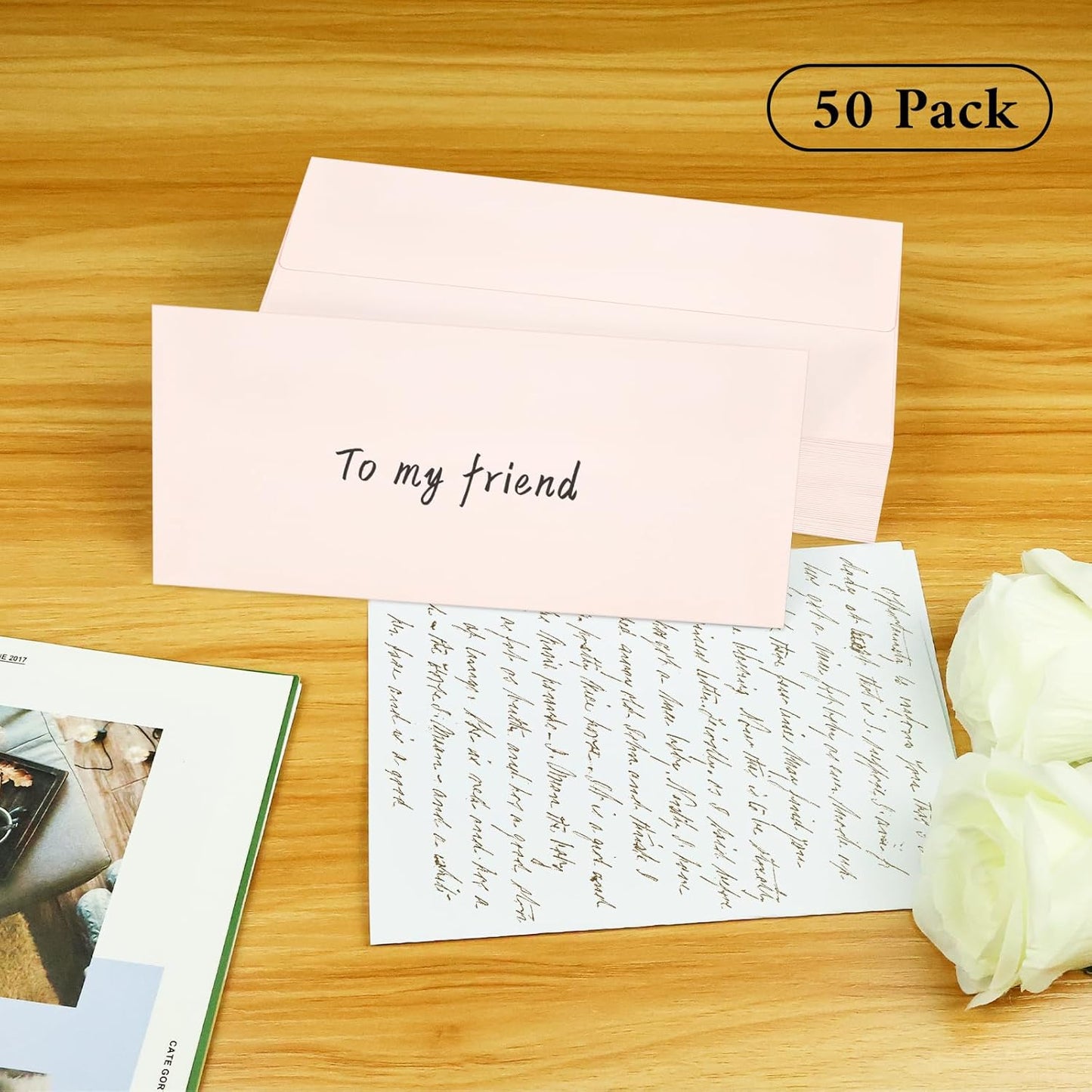 50 Pack #10 Blush Pink Business Envelopes with Metallic Rose Gold Foil Lining, Standard Letter Size Mailing Envelopes Self Seal for Checks Invoices Party Birthday Wedding, 4 1/8 x 9 1/2 Inch