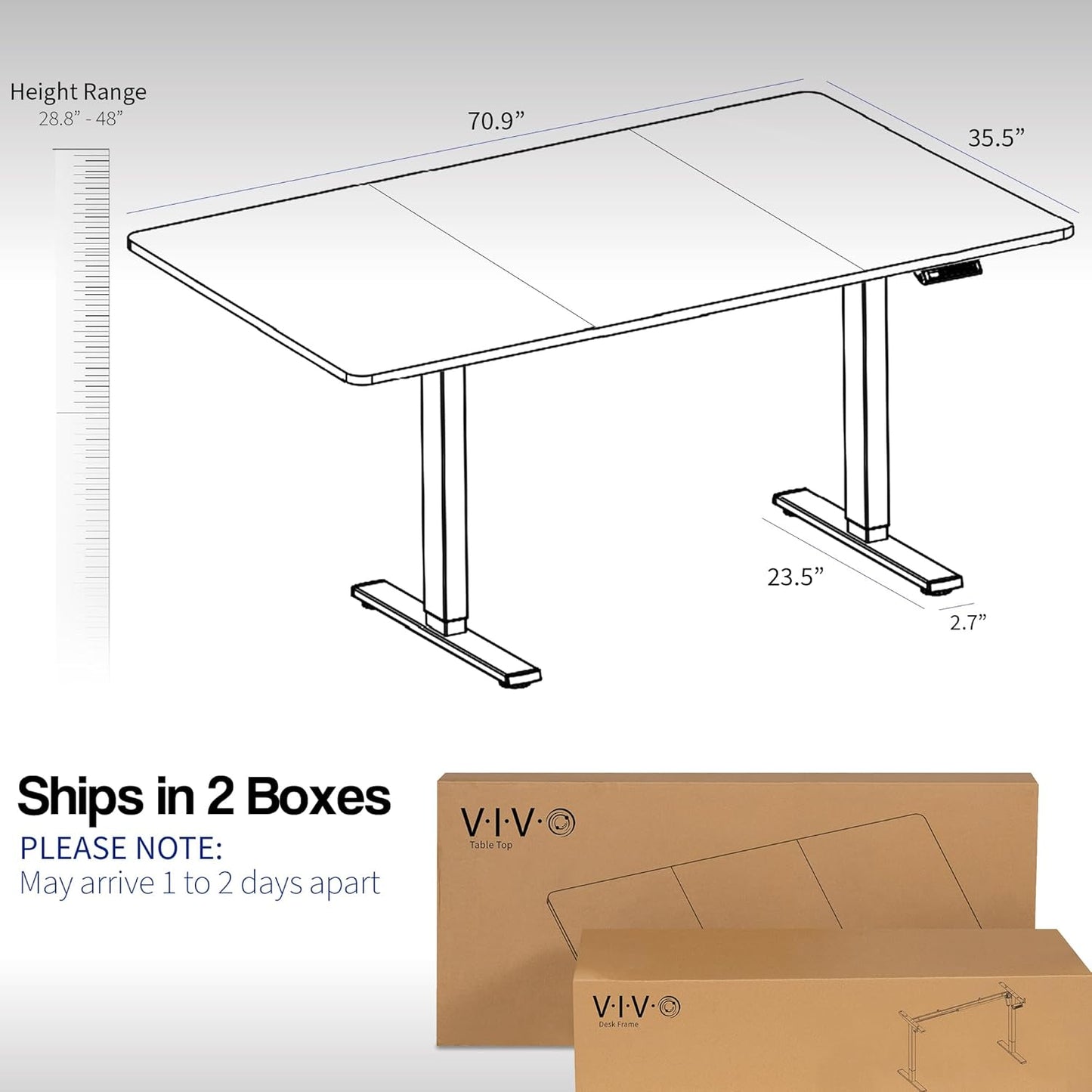 VIVO Electric 71 x 36 in Standing Desk, Memory Height Adjustment, 1B Series, Black Top White Frame, DESK-KIT-1W7B-36