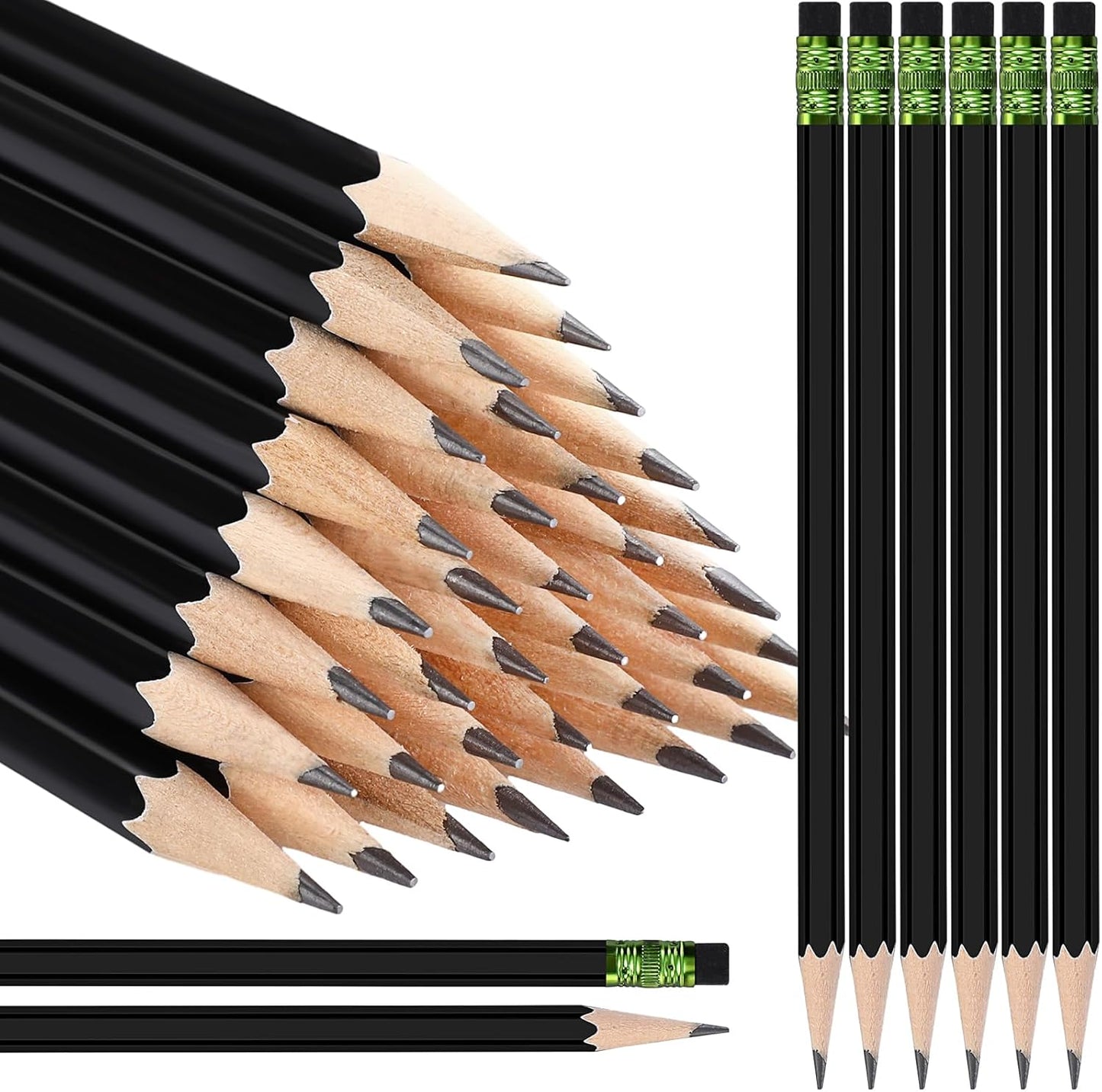 TecUnite 120 Pcs #2 HB Pencils with Eraser No 2 Unsharpened Wooden Hexagonal Pencils for Adults Gifts for School Exam art Learning Office Sketching (Black)