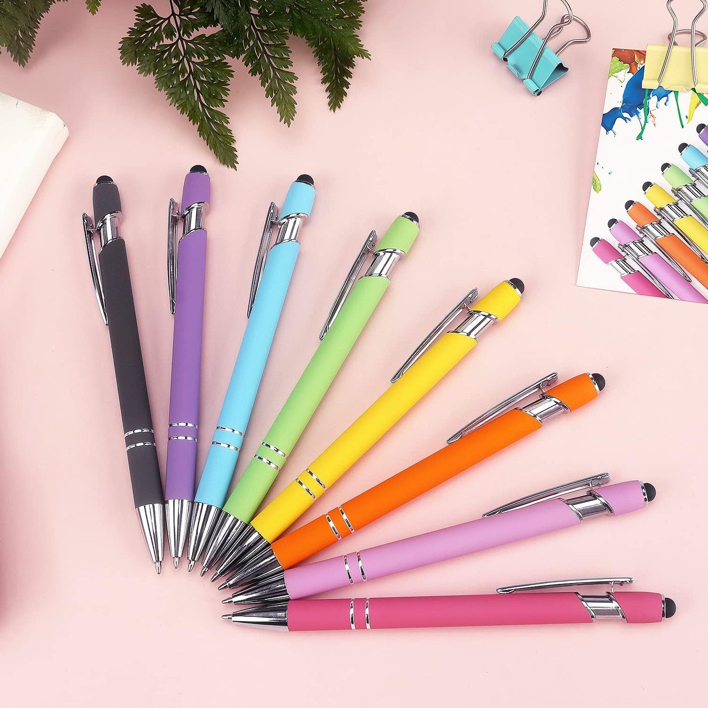 Bribobo 8 Pack Ballpoint Pen 2-in-1 Stylus Retractable Ballpoint Pen with Stylus tip, Metal Stylus Pen for Touch Screens, 1.0 mm Black Ink(Mixed Color)