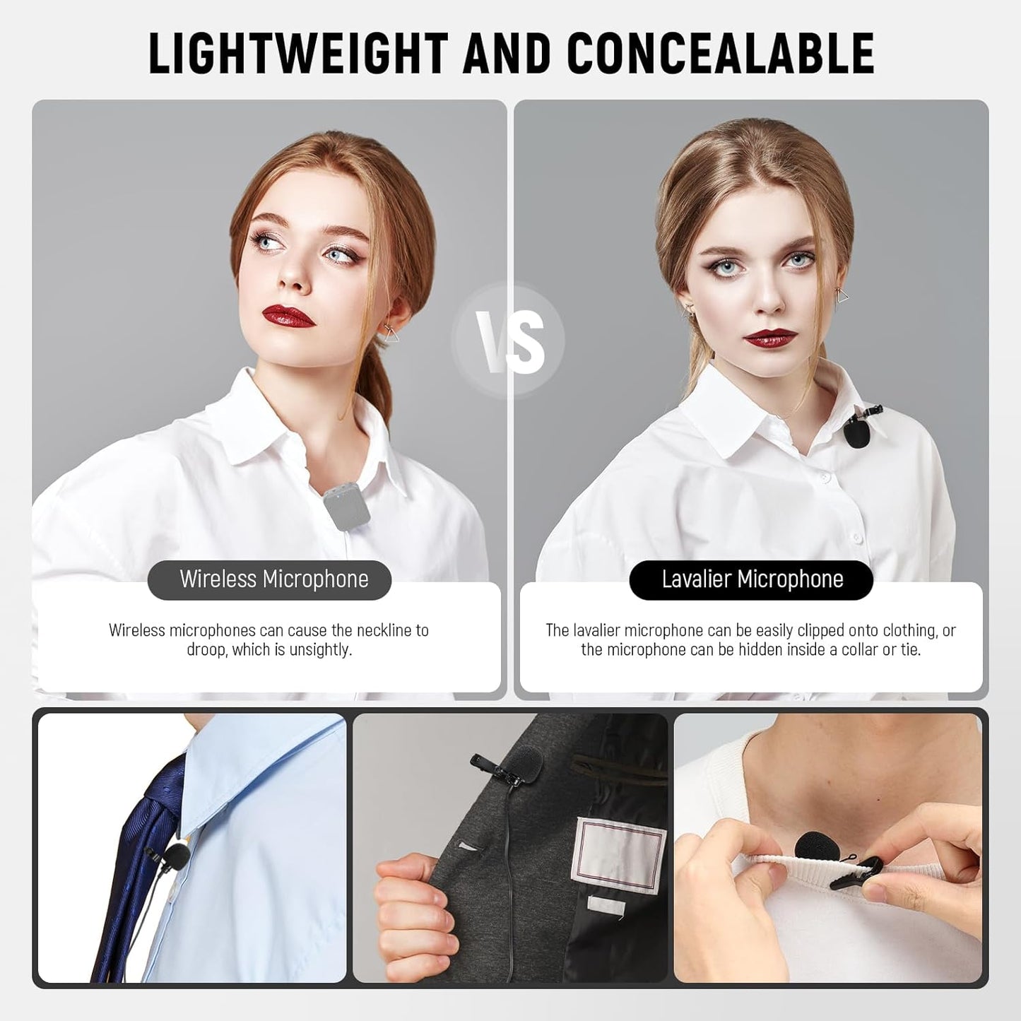 NEEWER 2 Pack Lavalier Lapel Microphone Compatible with DJI Wireless Mic Transmitters Rode Wireless GO II 2, Omnidirectional Condenser Wired Clip On Lav Mics for Stage YouTube Live Streaming, CM5