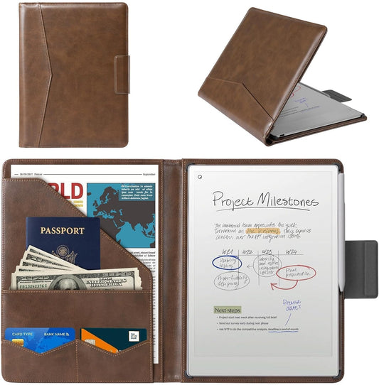 CoBak Premium PU Leather Case for Remarkable Paper Pro 11.8" (2024) – Slim Magnetic Back Cover with Auto Sleep/Wake, Folder Design, Magnetic Pen Holder Strap, Brown Leather