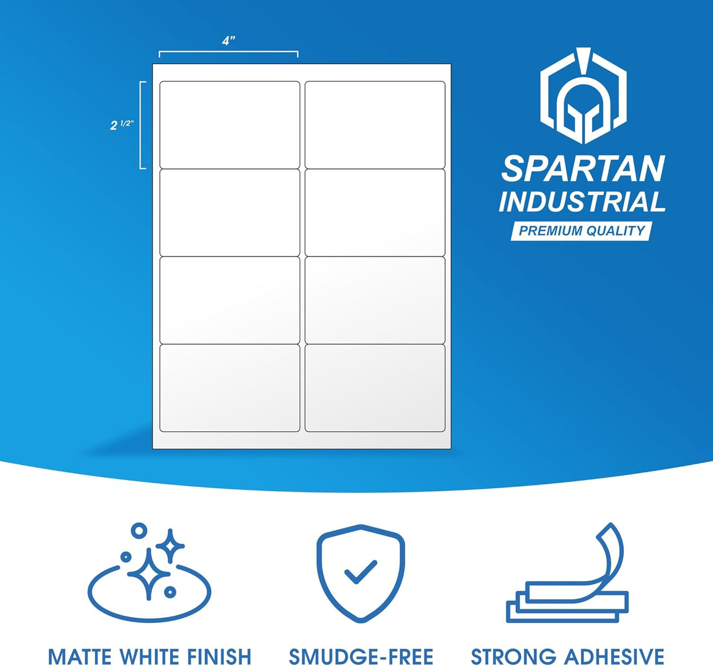 4" X 2 1/2" Printable Shipping Address Labels Compatible with Inkjet and Laser Printers - 30 Sheets, 240 Total Matte White Paper Stickers for Mailing Packages and Envelopes - Spartan Industrial