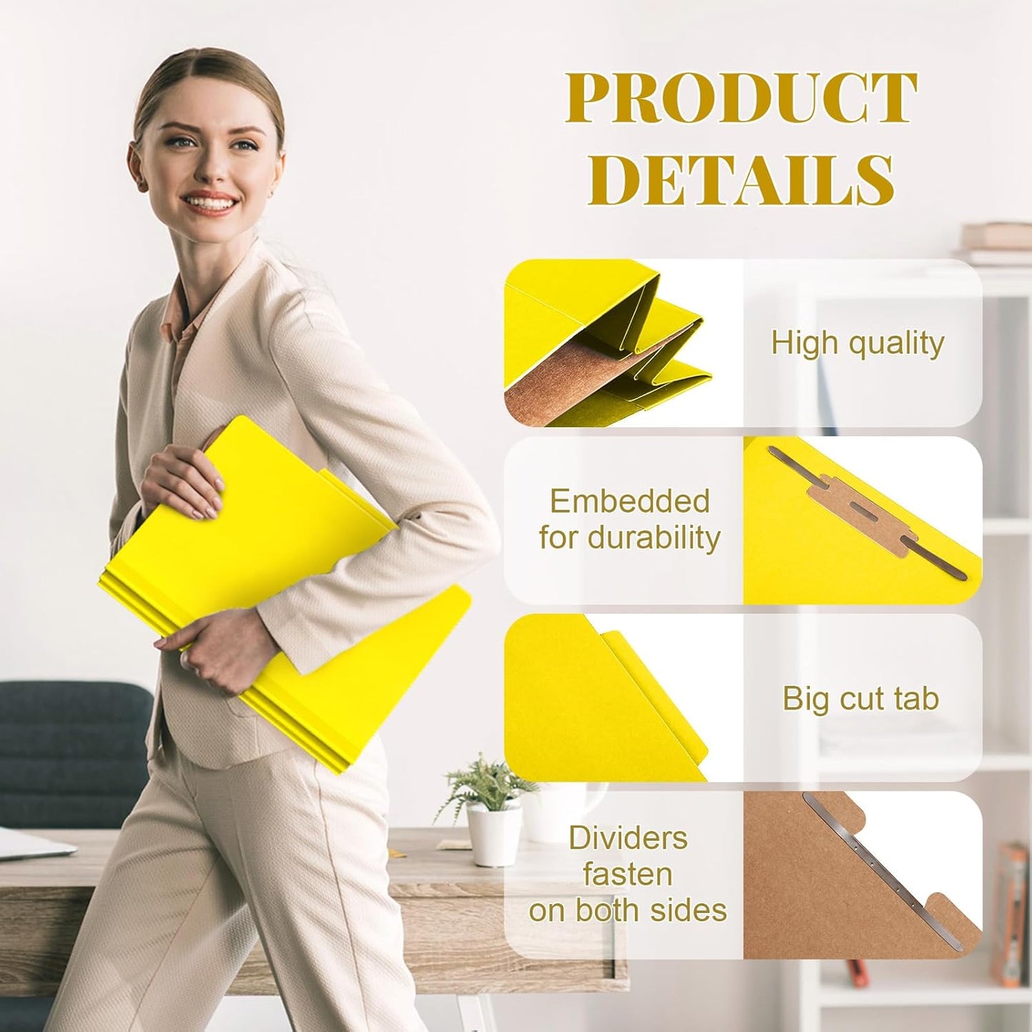 12 Pcs Classification Folders Letter Size, 1 Divider Pressboard File Folder with Fasteners, Expanding File Organizer Bulk for Teachers, Clergy, Office, Church, Christmas Donations (Yellow)
