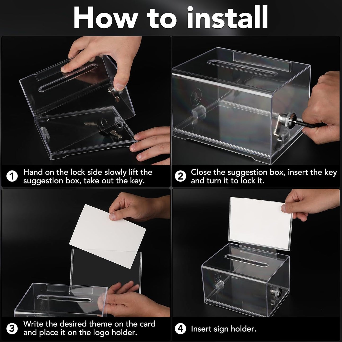 VOISEN Clear Donation Box with Lock,2 Pack Ballot Box with Sign Holder,Suggestion Box for Fundraising, Voting Box with Slot for School,Conference 6.2x4.6x3.9 Inch