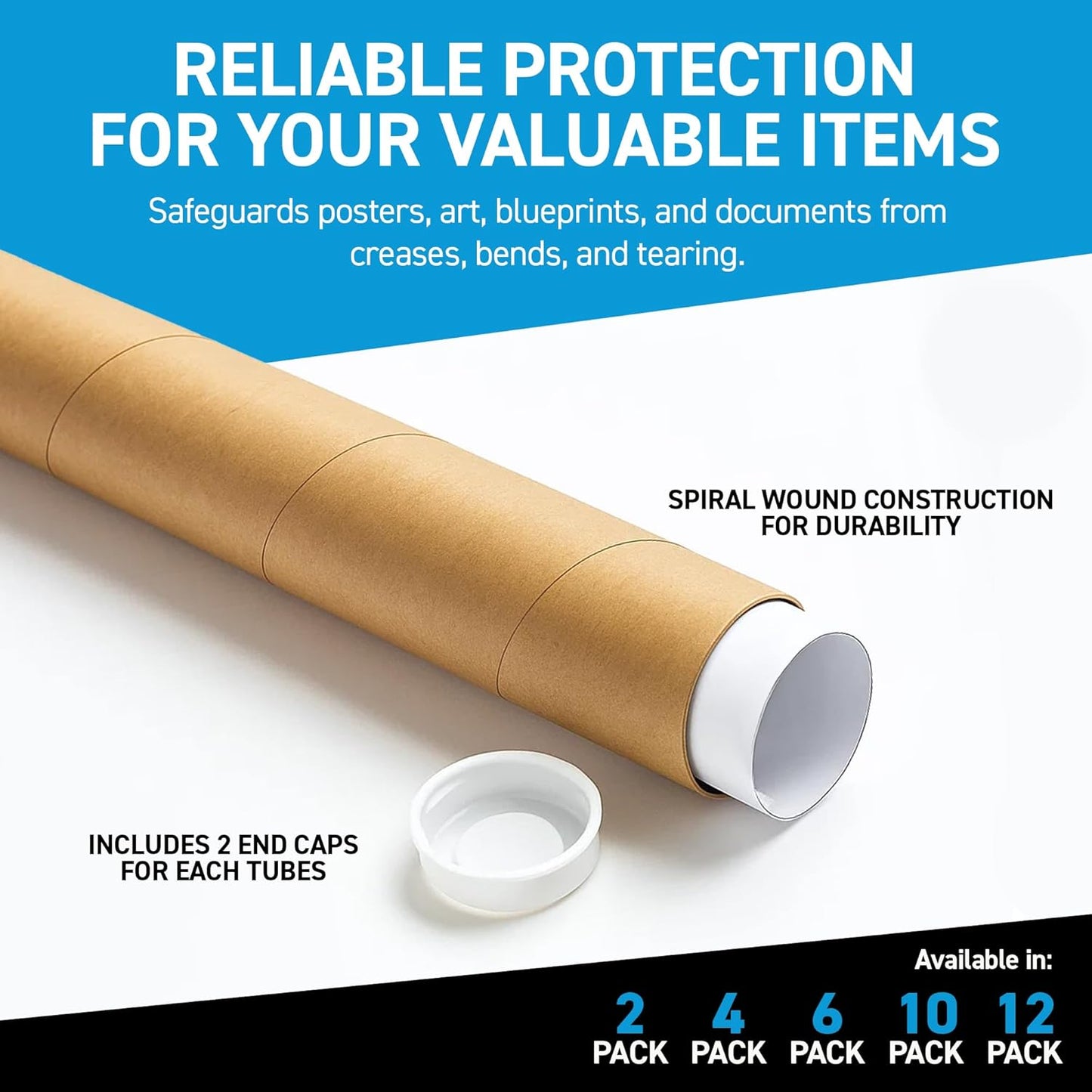 MagicWater Supply Mailing Tube - 1.5 in x 12 in - Kraft - 10 Pack - for Shipping and Storage of Posters, Arts, Crafts, and Documents