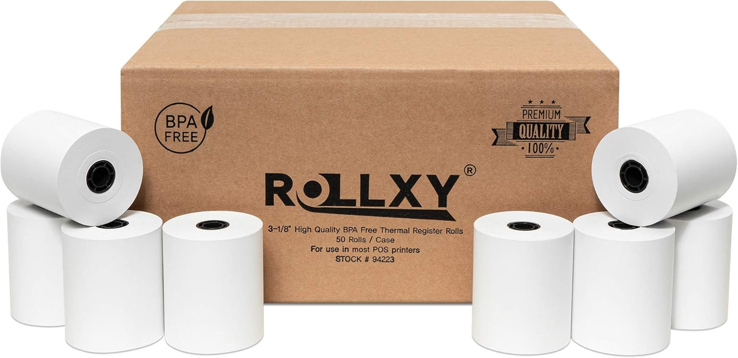 3 1/8 x 230 Thermal Paper Receipt Rolls (50 GSM - Solid Core) Fits All POS Cash Registers Printers, Clover Square Stations, Star Micronics SCP700, TSP100 BPA Free - Premium Grade (100 Rolls)