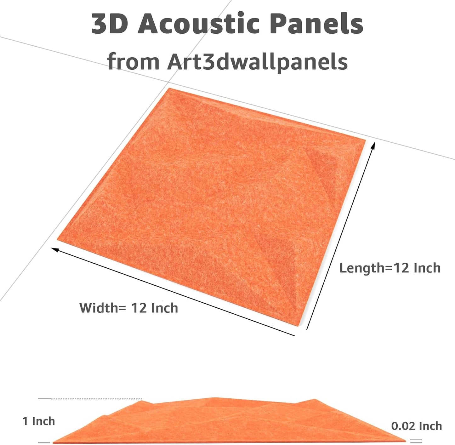 Art3dwallpanels Acoustic Panels 20 Pack Soundproof Wall Panels Sound Dampening Panels, 3D Wall Panels Sound Absorbing Panels, 12" X 12", Orange Red without Tape
