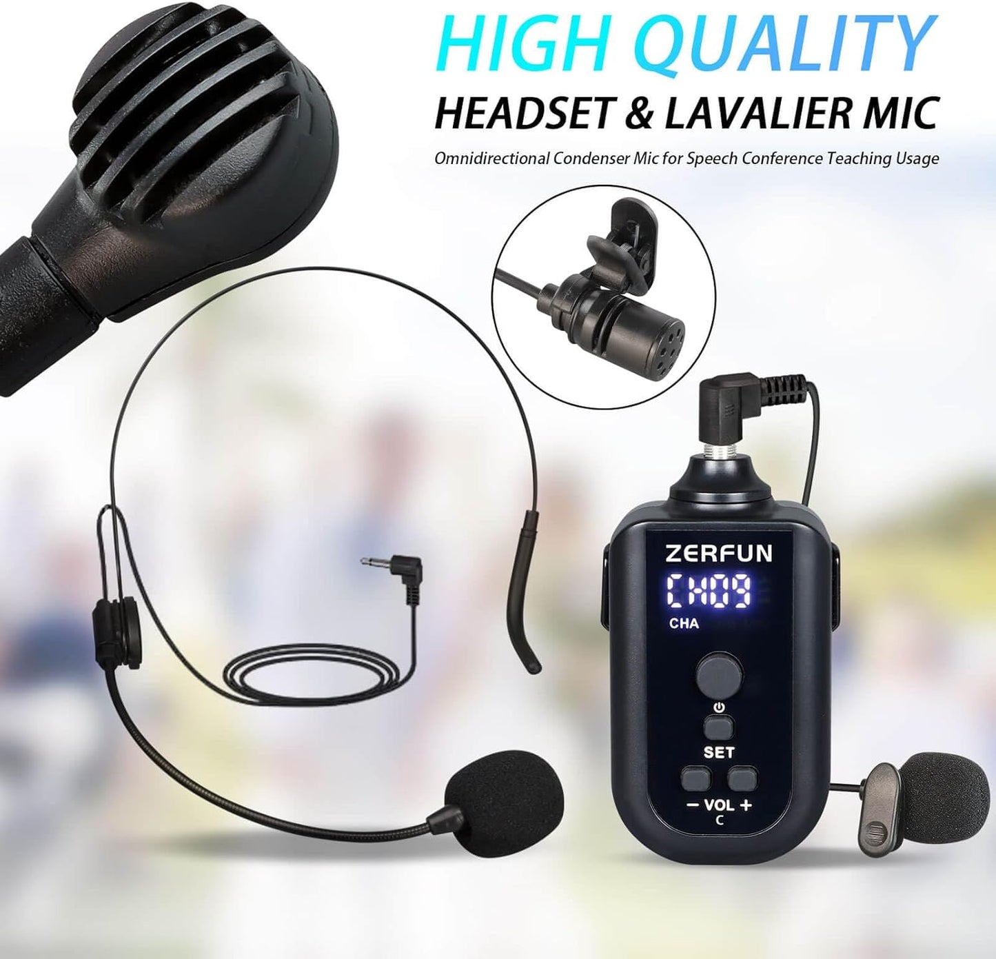 4 Channel Rechargeable Wireless Microphone System, Pro UHF Metal Handheld Headset Lavalier Lapel Cordless Mics for Karaoke Singing Church with VOL Control, 4x50 Adjustable Frequency(G8)