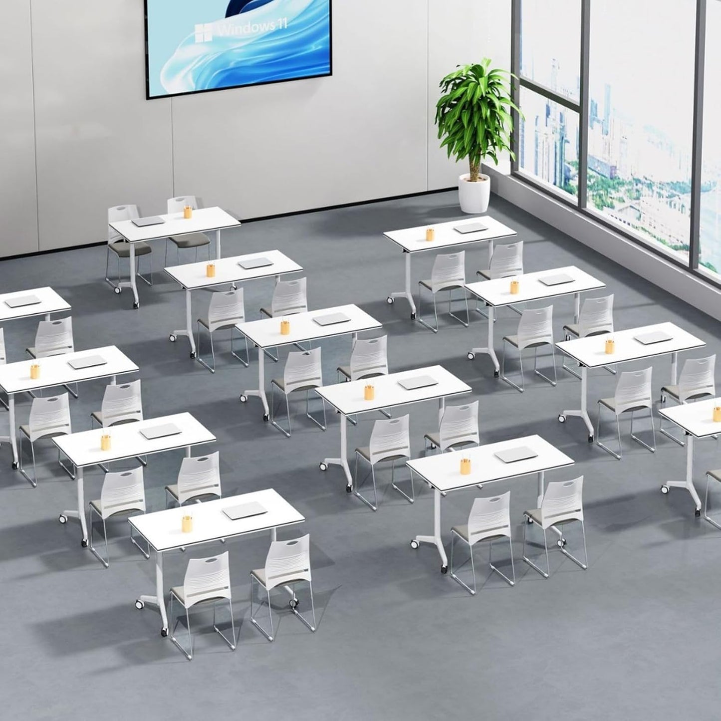 Folding Conference Room Table, Modern Mobile Training Table with Wheels, White Foldable Seminar Meeting Tables for Office Corporations (2pack 55.1in)