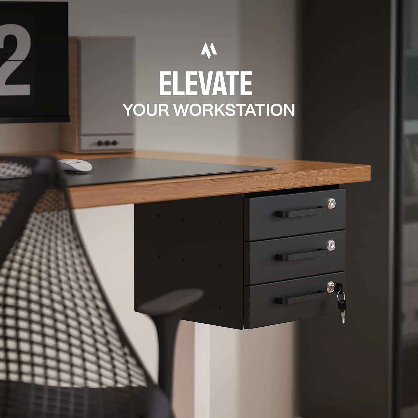 Under Desk Drawer Slide-Out - Lockable Metal Storage Drawers with Cable Management for Office & Home (Triple, Non-Bracketed)