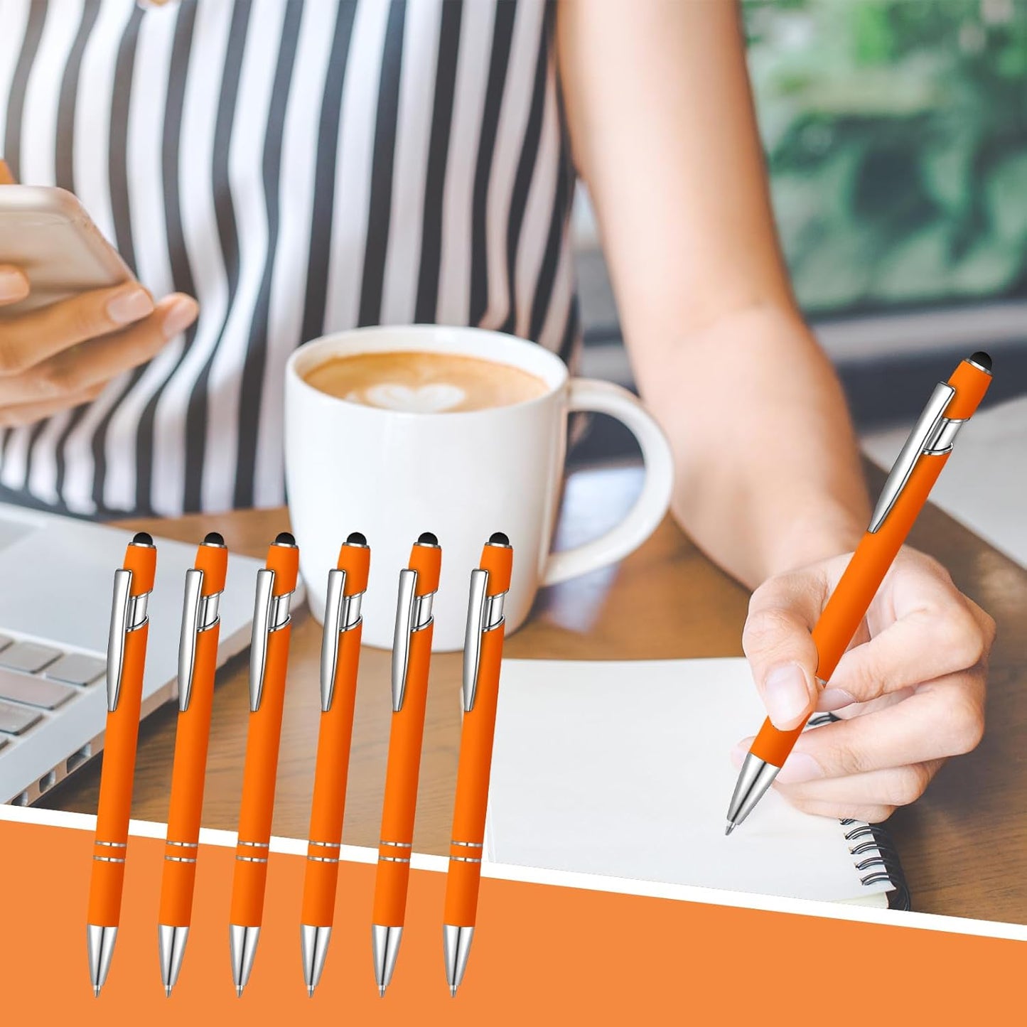 8 Pcs Blue Ink Ballpoint Pen with Stylus Tip 2 in 1 Stylus Ballpoint Pen Metal Pens Stylus Pen for Touch Screens School Office Coworkers (Orange)