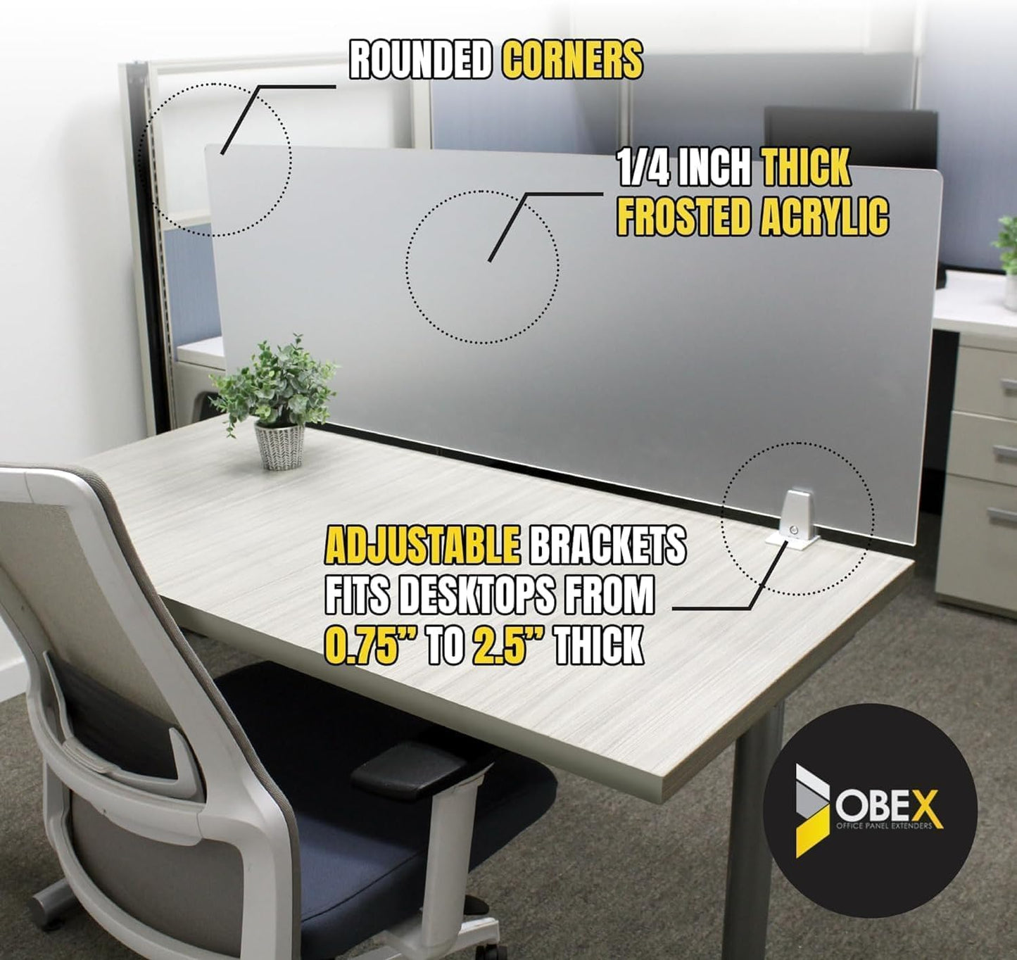 OBEX Clear Acrylic Desk Mounted Privacy Panel, 24" x 24", Clear