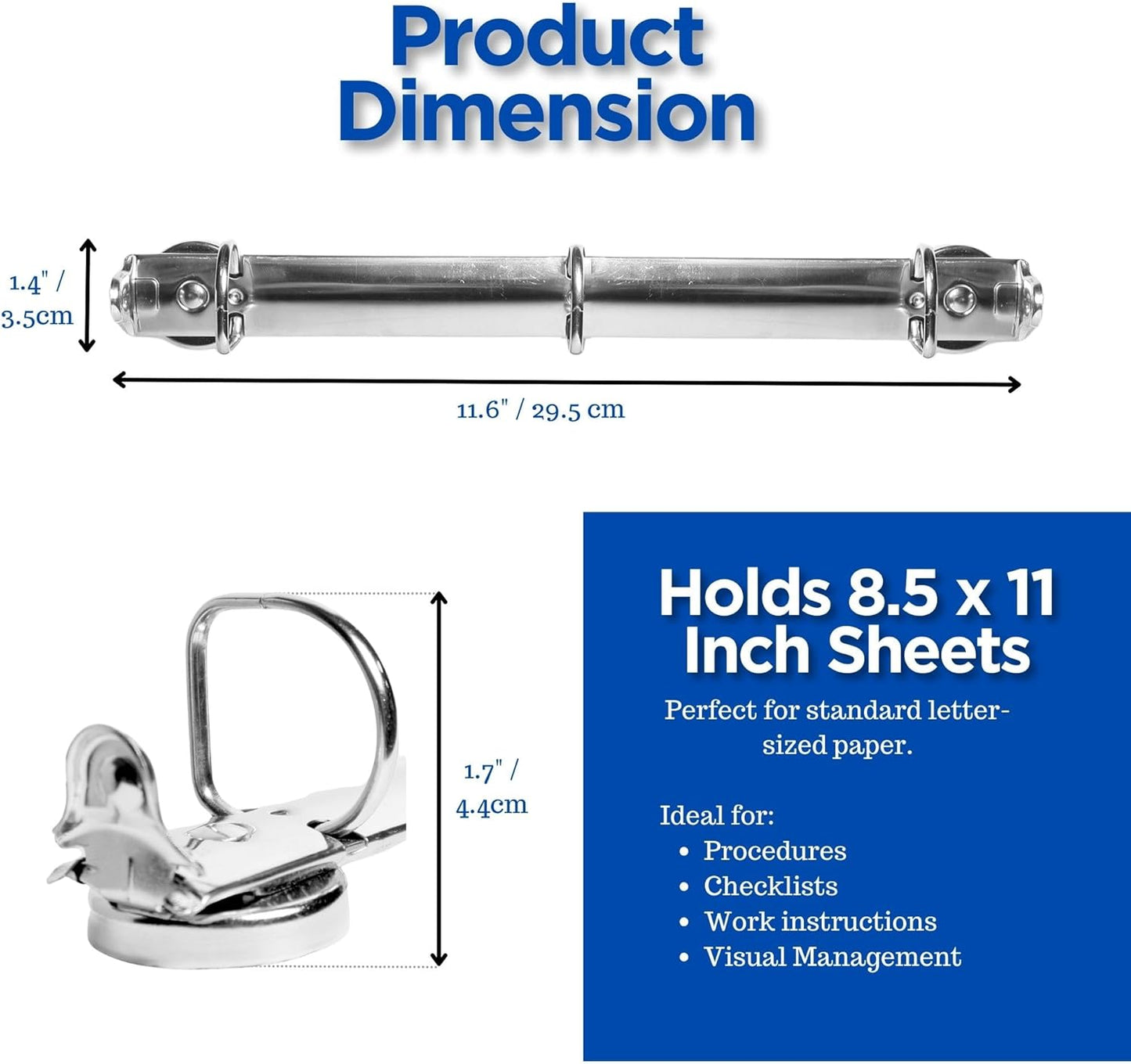 Magnetic 3 Ring Binder Locking Mechanism – 10 Pack – for Hanging 8.5 x 11 Inch Sheets of Paper – 3 Rings – 1 Inch D Shaped Rings – 5S Visual Aid - 50 Sheet Protectors Included