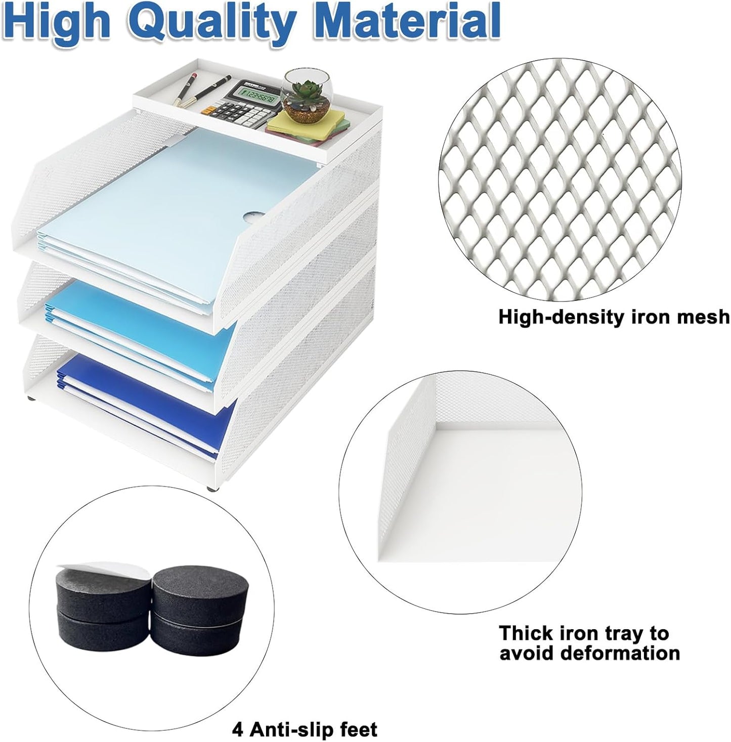 Natwind 3-Tier Stackable Paper Tray, Metal Mesh Desktop Organizer, Paper Sorter, Letter Trays,File Document Storage Rack for for Home, Office, School (White)
