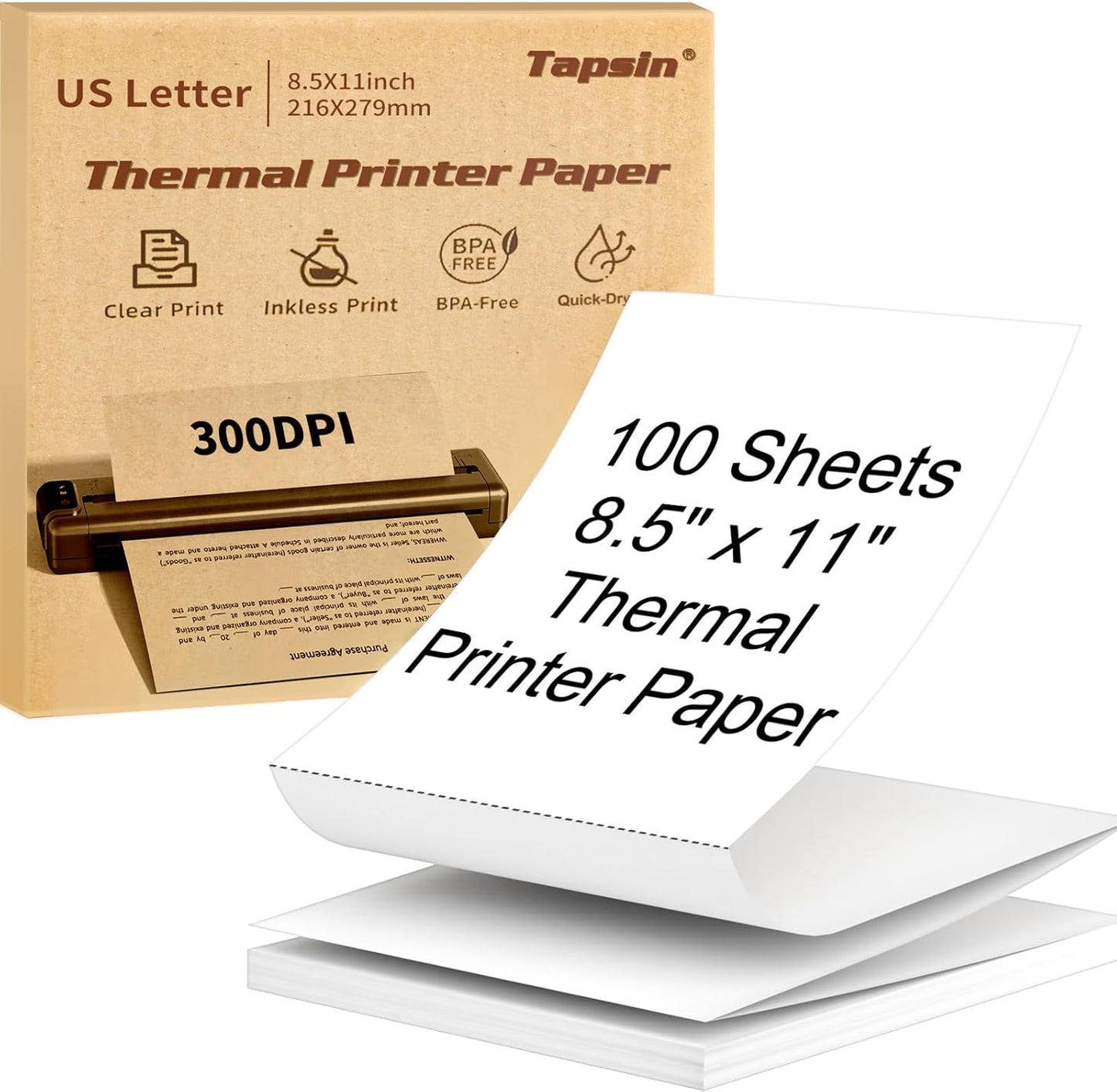 Thermal Paper 8.5"x11" US Letter 100 Sheets, Quick-Dry Thermal Printer Paper for Contracts, Homework, Resumes, Compatible with JADENS, Phomemo, COLORWING, Odaro, 10+ Printers