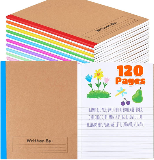 Henoyso 10 Pcs 120 Pages Primary Composition Notebooks K-2, Primary Journal Grades K-2, Writing Journal Practice Notebook for Kids in Preschool, Kindergarten, Back to School Supplies (Stylish)