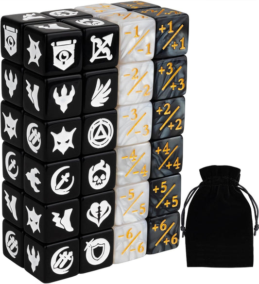 48 Pieces MTG Dice Counters Icon Abilities Keywords Counter Plus 1 Life Buff Tokens Dice Set for TCG Magic Cards Game Accessories, Black