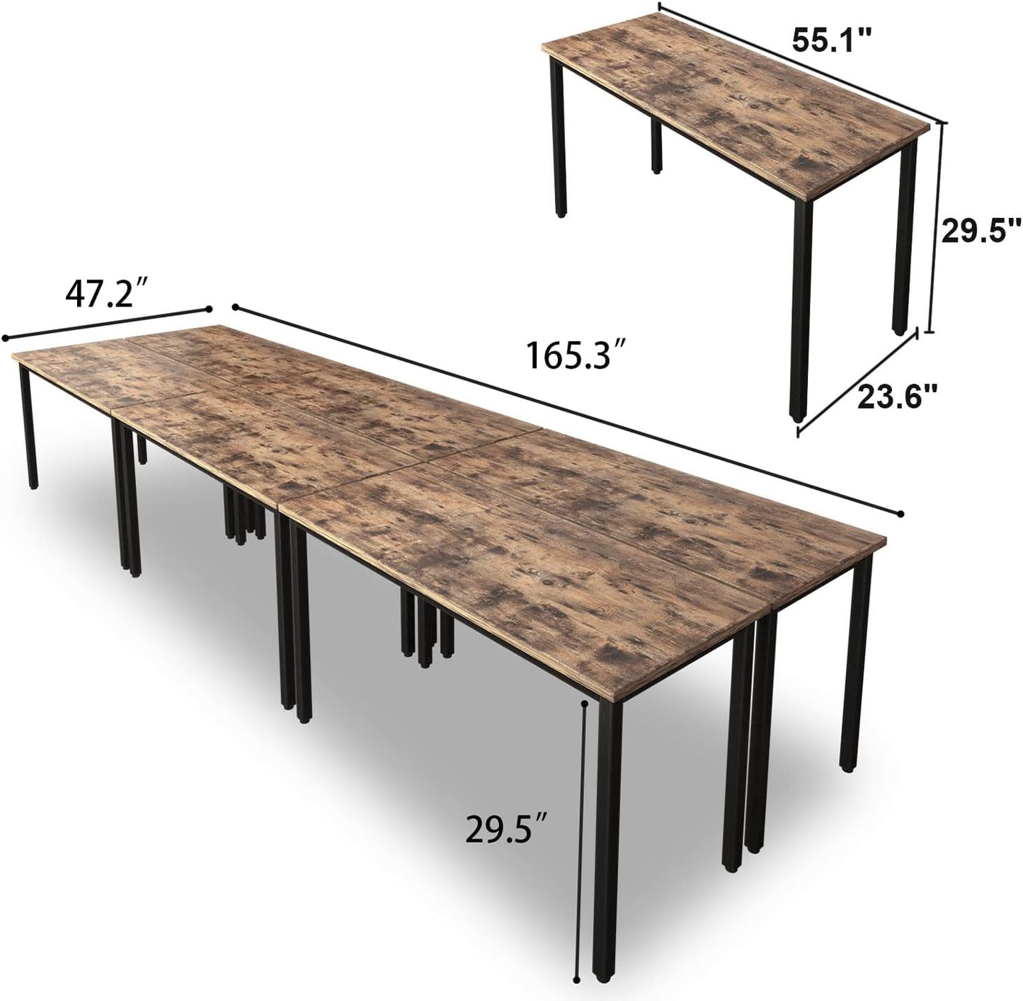 Bonzy Home Conference Tables 14ft Office Computer Desk for Meeting Room Study Writing Printer Table for 16 People Save Space Design Rustic Vintage Brown 6PCS (165.3"x47.2"x29.5")